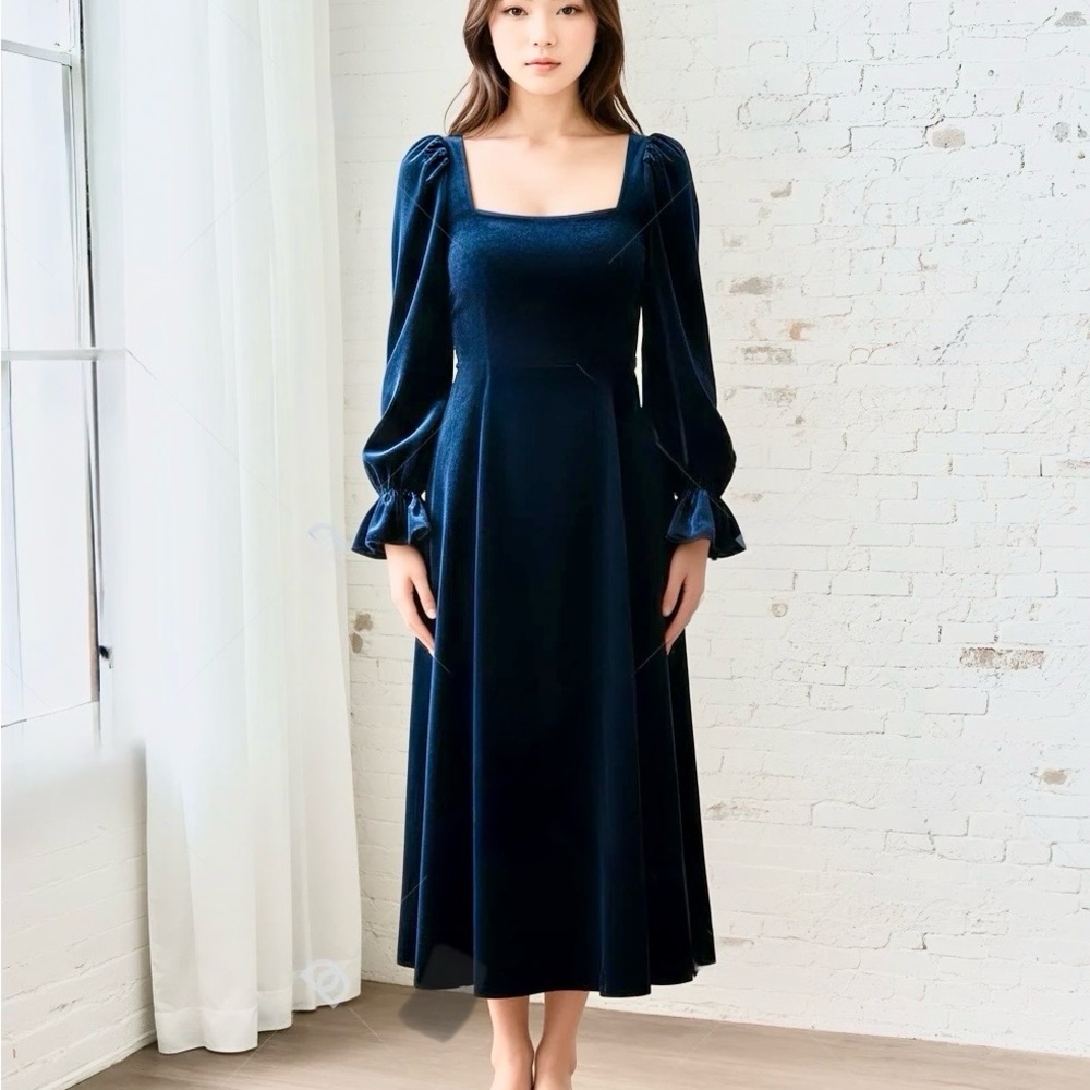 Batsheva Navy Blue Velvet Dress, Sz 12